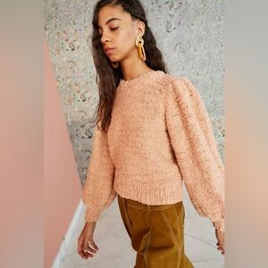 ULLA JOHNSON Isolde Puff Sleeve Pullover Sweater - Rose Pink - Size Small EUC